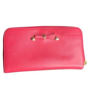 Prada Saffiano Bow Leather Zip Wallet